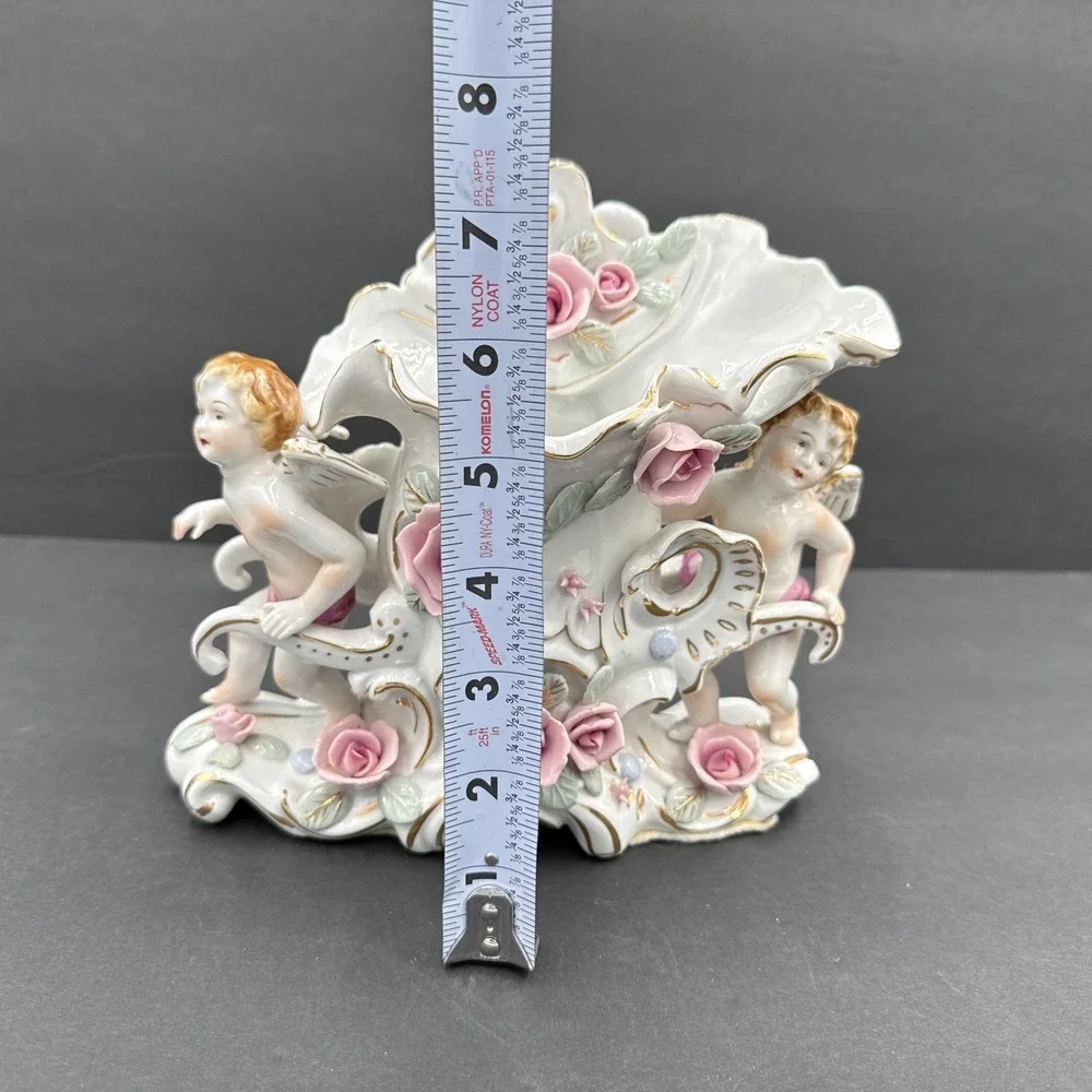 Vintage UCAGCO Ceramics Japan Winged Cherubs Roses‎ Vase Damaged